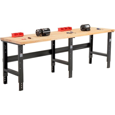 Global Industrial Extra Long Workbench, 96 x 30in, Adjustable Height, Birch Square Edge, Black 319083